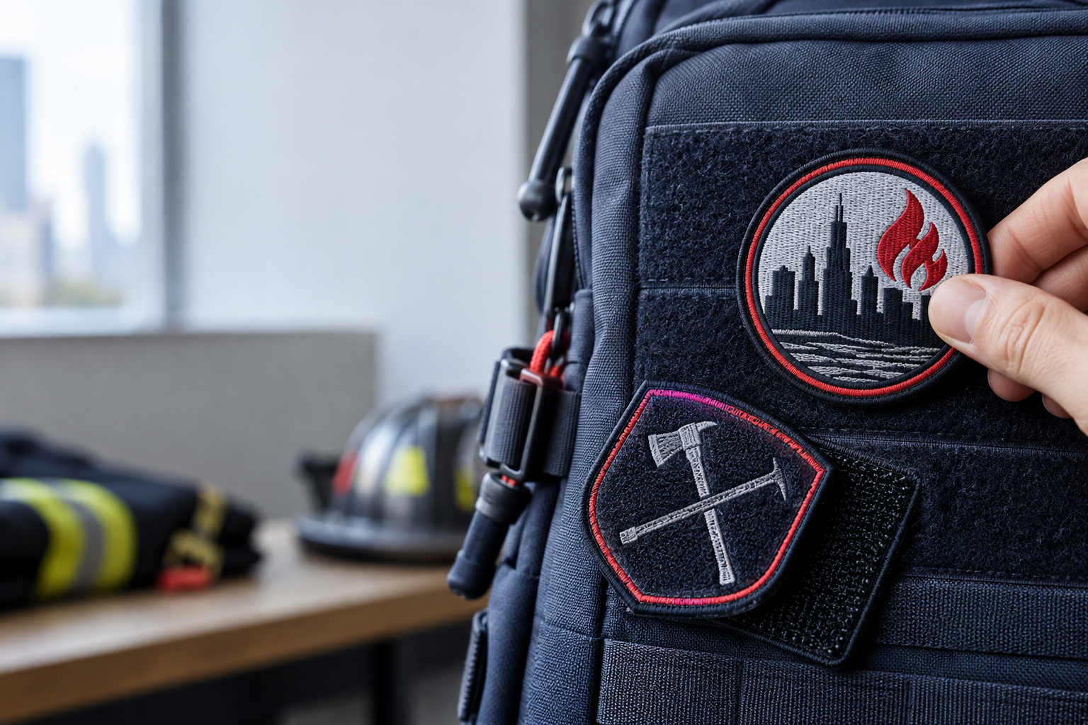 Design concepts for custom velcro patches Chicago fire departments can use on approved station jackets, caps, and gear bags