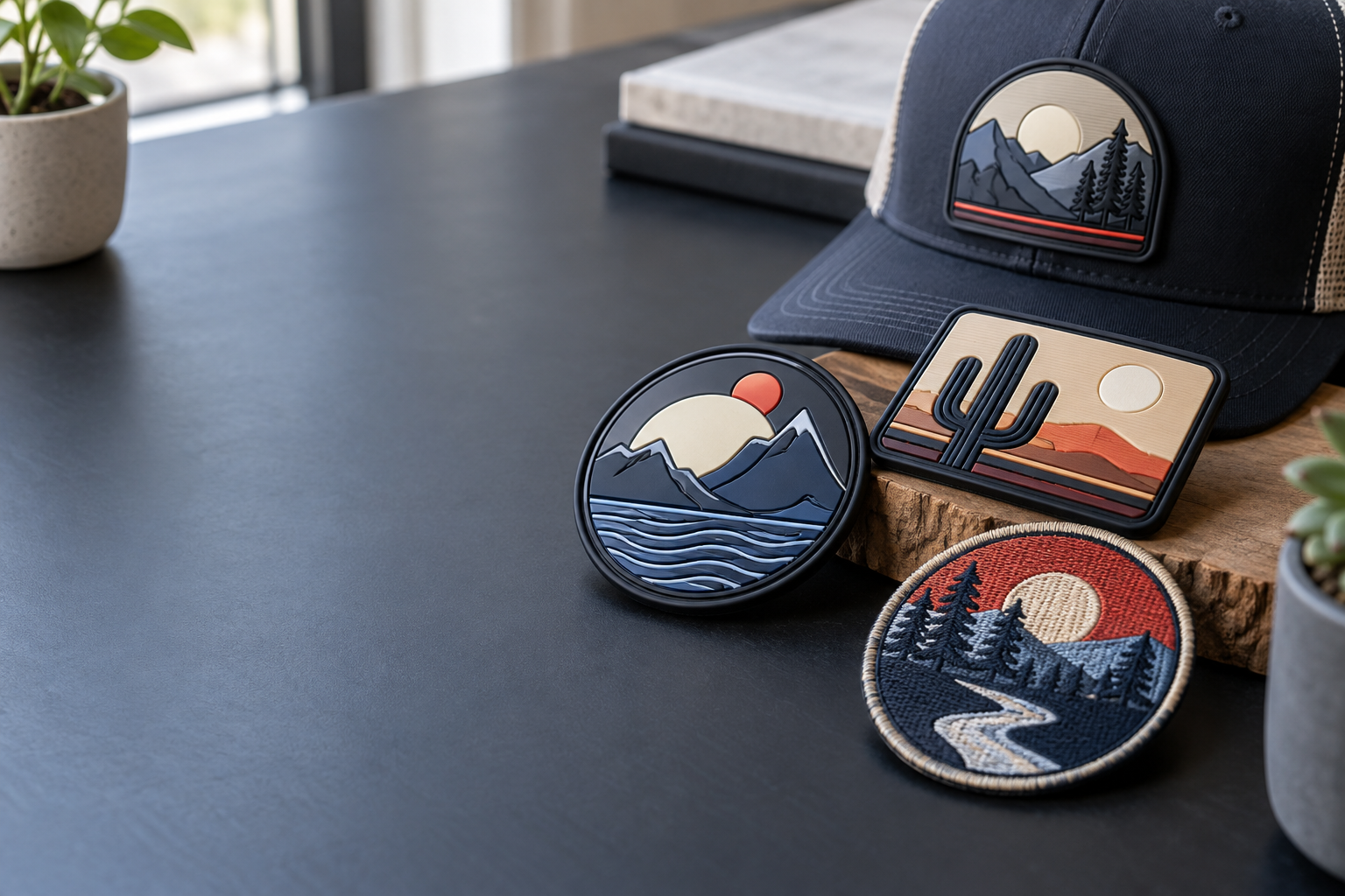 Size and backing comparison of custom PVC patches Los Angeles hat brands can use on structured and unstructured caps