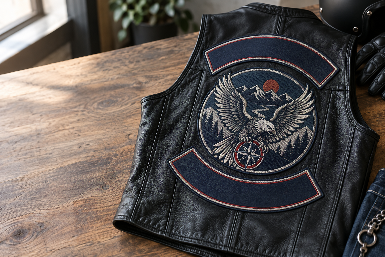 Sizing and backing layout for custom biker patches Houston clubs can order for leather and denim vests