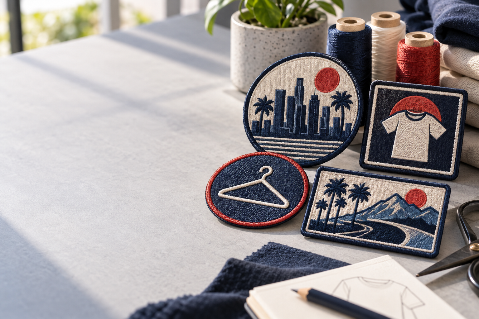 Sizing and backing reference for custom woven patches Los Angeles apparel startups can order for caps, polos, and jackets