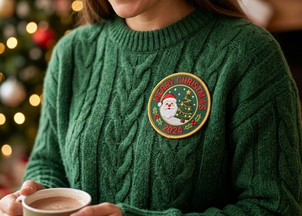 Custom Christmas patch on a sweater